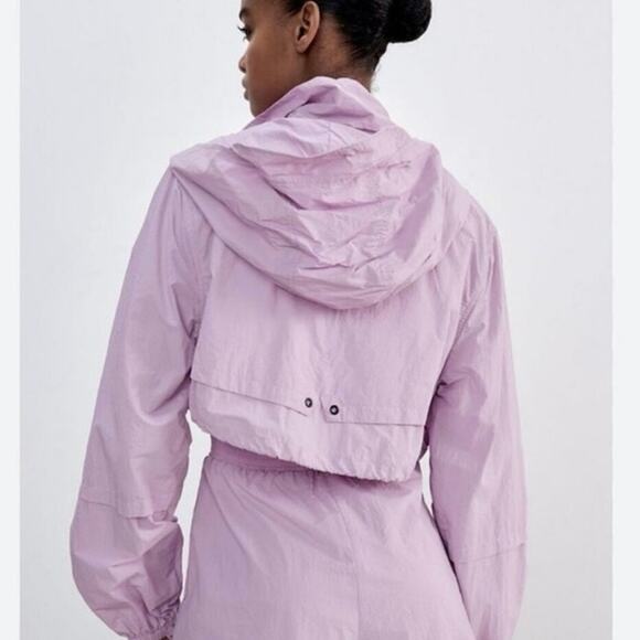 Zara Lavender Purple Cropped Hooded Windbreaker Jacket Size Medium - Picture 3 of 11